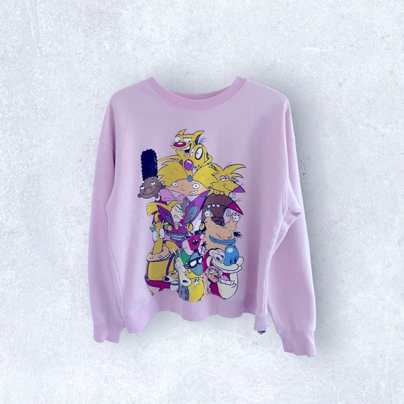 Nickelodeon 90's Character Graphic Crewneck Pullover Sweatshirt Sweater Top Pink - Picture 1 of 3